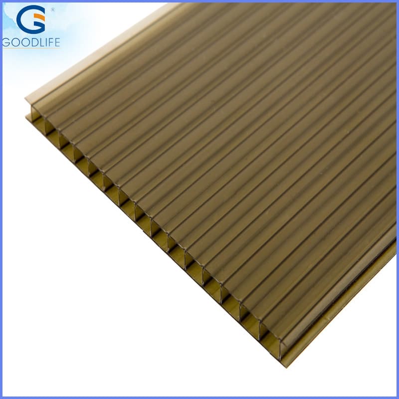 GOODLIFE 6mm brown twin-wall polycarbonate sheet made with SABIC resin for outdoor awning and roof shading
