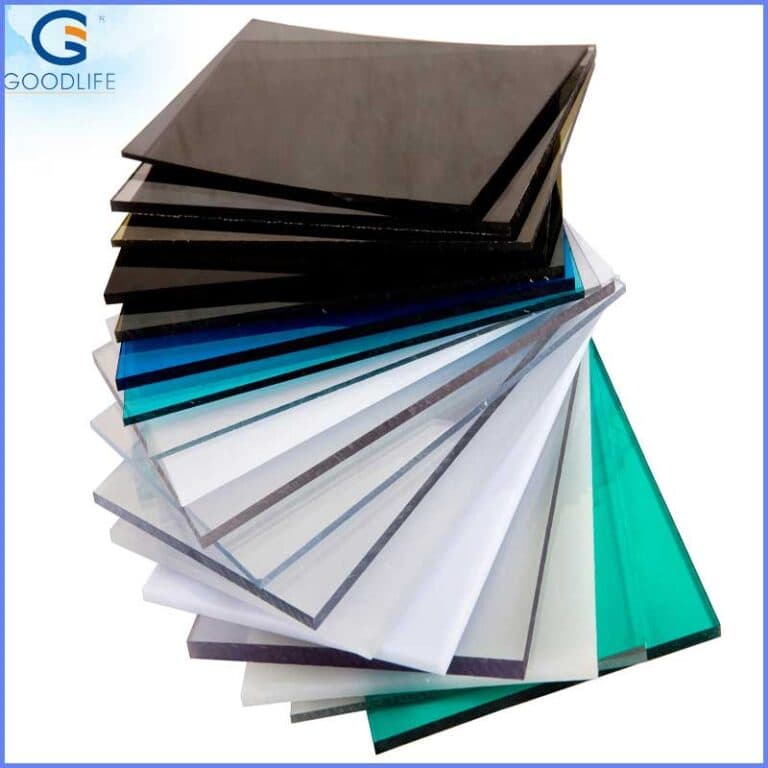 GOODLIFE 4mm solid polycarbonate sheets in various colors stacked for wholesale supply
