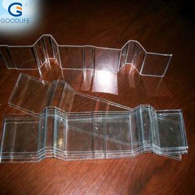 GOODLIFE 840 trapezoidal polycarbonate corrugated sheet samples in clear and opal colors